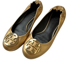 Tory Burch Gold Slip on Shoes Ballet Flats Size 6 1/2 M
